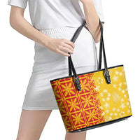 Kahili Quilt Hawaii Leather Tote Bag Tropical Flower Seamless Half Style