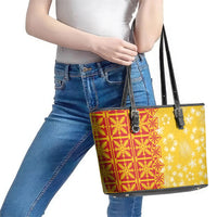 Kahili Quilt Hawaii Leather Tote Bag Tropical Flower Seamless Half Style