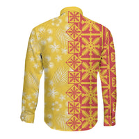 Kahili Quilt Hawaii Long Sleeve Button Shirt Tropical Flower Seamless Half Style LT14 - Polynesian Pride
