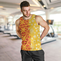 Kahili Quilt Hawaii Men Tank Top Tropical Flower Seamless Half Style
