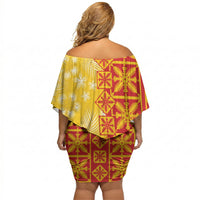 Kahili Quilt Hawaii Off Shoulder Short Dress Tropical Flower Seamless Half Style LT14 - Polynesian Pride