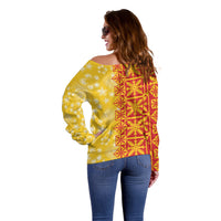 Kahili Quilt Hawaii Off Shoulder Sweater Tropical Flower Seamless Half Style