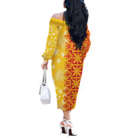 Kahili Quilt Hawaii Off The Shoulder Long Sleeve Dress Tropical Flower Seamless Half Style