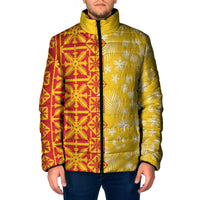 Kahili Quilt Hawaii Padded Jacket Tropical Flower Seamless Half Style
