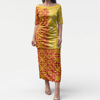 Kahili Quilt Hawaii Puletasi Tropical Flower Seamless Half Style LT14 Long Dress Yellow - Polynesian Pride