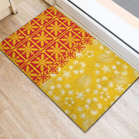 Kahili Quilt Hawaii Rubber Doormat Tropical Flower Seamless Half Style