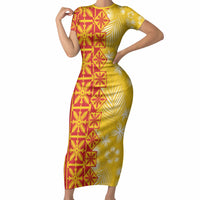 Kahili Quilt Hawaii Short Sleeve Bodycon Dress Tropical Flower Seamless Half Style LT14 Long Dress Yellow - Polynesian Pride