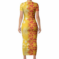 Kahili Quilt Hawaii Short Sleeve Bodycon Dress Tropical Flower Seamless Half Style LT14 - Polynesian Pride