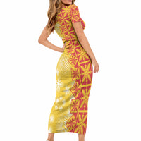Kahili Quilt Hawaii Short Sleeve Bodycon Dress Tropical Flower Seamless Half Style LT14 - Polynesian Pride
