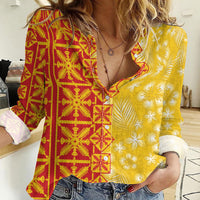 Kahili Quilt Hawaii Women Casual Shirt Tropical Flower Seamless Half Style