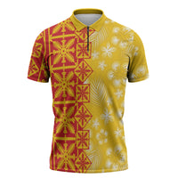 Kahili Quilt Hawaii Zipper Polo Shirt Tropical Flower Seamless Half Style