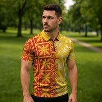 Kahili Quilt Hawaii Zipper Polo Shirt Tropical Flower Seamless Half Style LT14 - Polynesian Pride
