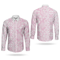Pastel Pink Kahili Quilt Hawaii Couples Matching Short Sleeve Bodycon Dress and Long Sleeve Button Shirt Tropical Flower Seamless Half Style LT14 - Polynesian Pride