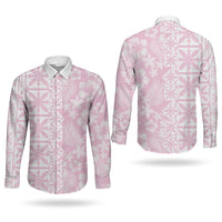 Pastel Pink Kahili Quilt Hawaii Couples Matching Summer Maxi Dress and Long Sleeve Button Shirt Tropical Flower Seamless Half Style LT14 - Polynesian Pride