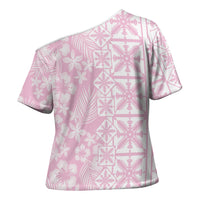 Pastel Pink Kahili Quilt Hawaii Cross Shoulder Shirt Tropical Flower Seamless Half Style