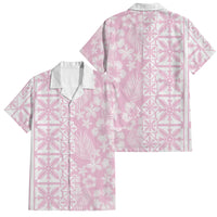 Pastel Pink Kahili Quilt Hawaii Family Matching Long Sleeve Bodycon Dress and Hawaiian Shirt Tropical Flower Seamless Half Style LT14 Dad's Shirt - Short Sleeve Pink - Polynesian Pride