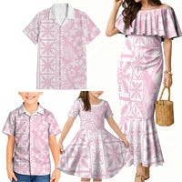Pastel Pink Kahili Quilt Hawaii Family Matching Mermaid Dress and Hawaiian Shirt Tropical Flower Seamless Half Style LT14 - Polynesian Pride