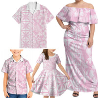 Pastel Pink Kahili Quilt Hawaii Family Matching Off Shoulder Maxi Dress and Hawaiian Shirt Tropical Flower Seamless Half Style LT14 - Polynesian Pride