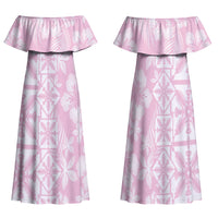 Pastel Pink Kahili Quilt Hawaii Family Matching Off Shoulder Maxi Dress and Hawaiian Shirt Tropical Flower Seamless Half Style LT14 Mom's Dress Pink - Polynesian Pride