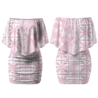 Pastel Pink Kahili Quilt Hawaii Family Matching Off Shoulder Short Dress and Hawaiian Shirt Tropical Flower Seamless Half Style LT14 Mom's Dress Pink - Polynesian Pride
