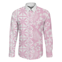 Pastel Pink Kahili Quilt Hawaii Family Matching Off Shoulder Short Dress and Hawaiian Shirt Tropical Flower Seamless Half Style LT14 Daughter's Dress Pink - Polynesian Pride