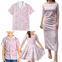 Pastel Pink Kahili Quilt Hawaii Family Matching Puletasi and Hawaiian Shirt Tropical Flower Seamless Half Style LT14 - Polynesian Pride