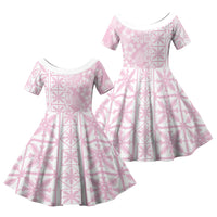 Pastel Pink Kahili Quilt Hawaii Family Matching Short Sleeve Bodycon Dress and Hawaiian Shirt Tropical Flower Seamless Half Style LT14 Daughter's Dress Pink - Polynesian Pride
