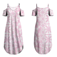 Pastel Pink Kahili Quilt Hawaii Family Matching Summer Maxi Dress and Hawaiian Shirt Tropical Flower Seamless Half Style LT14 Mom's Dress Pink - Polynesian Pride