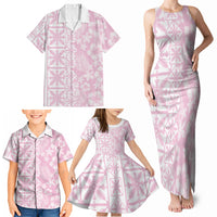 Pastel Pink Kahili Quilt Hawaii Family Matching Tank Maxi Dress and Hawaiian Shirt Tropical Flower Seamless Half Style LT14 - Polynesian Pride