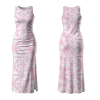 Pastel Pink Kahili Quilt Hawaii Family Matching Tank Maxi Dress and Hawaiian Shirt Tropical Flower Seamless Half Style LT14 Mom's Dress Pink - Polynesian Pride