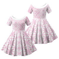 Pastel Pink Kahili Quilt Hawaii Family Matching Tank Maxi Dress and Hawaiian Shirt Tropical Flower Seamless Half Style LT14 Daughter's Dress Pink - Polynesian Pride
