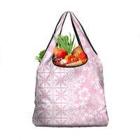 Pastel Pink Kahili Quilt Hawaii Grocery Bag Tropical Flower Seamless Half Style