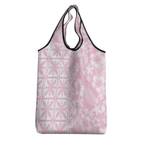 Pastel Pink Kahili Quilt Hawaii Grocery Bag Tropical Flower Seamless Half Style