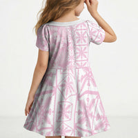 Pastel Pink Kahili Quilt Hawaii Kid Short Sleeve Dress Tropical Flower Seamless Half Style LT14 - Polynesian Pride