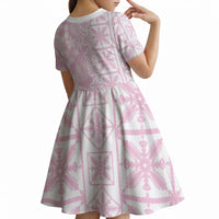 Pastel Pink Kahili Quilt Hawaii Kid Short Sleeve Dress Tropical Flower Seamless Half Style LT14 - Polynesian Pride