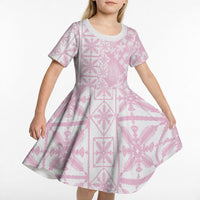 Pastel Pink Kahili Quilt Hawaii Kid Short Sleeve Dress Tropical Flower Seamless Half Style LT14 - Polynesian Pride