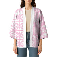 Pastel Pink Kahili Quilt Hawaii Kimono Tropical Flower Seamless Half Style