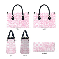 Pastel Pink Kahili Quilt Hawaii Leather Bag Tropical Flower Seamless Half Style