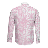 Pastel Pink Kahili Quilt Hawaii Long Sleeve Button Shirt Tropical Flower Seamless Half Style LT14 - Polynesian Pride