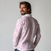 Pastel Pink Kahili Quilt Hawaii Long Sleeve Polo Shirt Tropical Flower Seamless Half Style