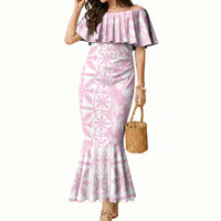Pastel Pink Kahili Quilt Hawaii Mermaid Dress Tropical Flower Seamless Half Style LT14 Women Pink - Polynesian Pride