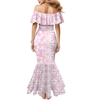 Pastel Pink Kahili Quilt Hawaii Mermaid Dress Tropical Flower Seamless Half Style
