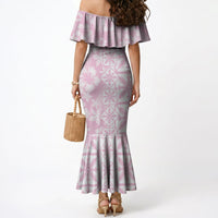 Pastel Pink Kahili Quilt Hawaii Mermaid Dress Tropical Flower Seamless Half Style LT14 - Polynesian Pride
