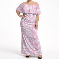 Pastel Pink Kahili Quilt Hawaii Off Shoulder Maxi Dress Tropical Flower Seamless Half Style LT14 Women Pink - Polynesian Pride