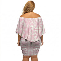 Pastel Pink Kahili Quilt Hawaii Off Shoulder Short Dress Tropical Flower Seamless Half Style LT14 - Polynesian Pride