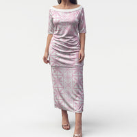 Pastel Pink Kahili Quilt Hawaii Puletasi Tropical Flower Seamless Half Style LT14 Long Dress Pink - Polynesian Pride