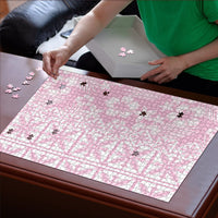 Pastel Pink Kahili Quilt Hawaii Puzzle Tropical Flower Seamless Half Style
