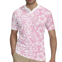 Pastel Pink Kahili Quilt Hawaii Rugby Jersey Tropical Flower Seamless Half Style