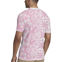 Pastel Pink Kahili Quilt Hawaii Rugby Jersey Tropical Flower Seamless Half Style