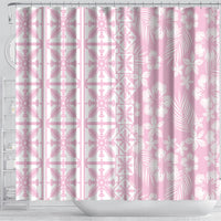 Pastel Pink Kahili Quilt Hawaii Shower Curtain Tropical Flower Seamless Half Style